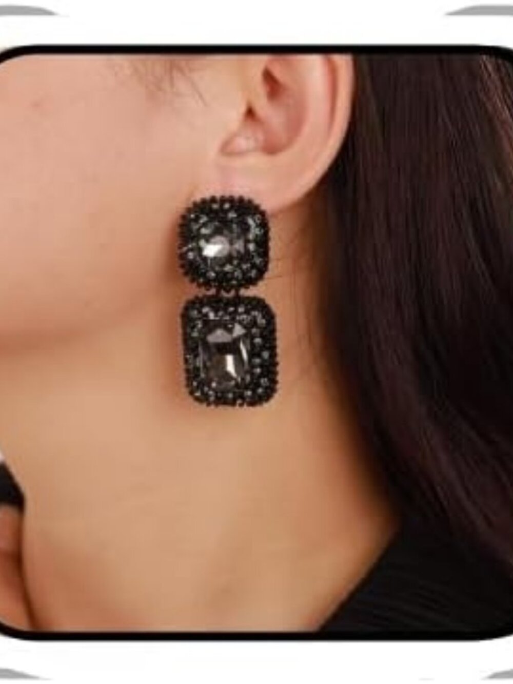 Vintage Black Rhinestone Statement Earrings Crystal Rectangle Drop Dangle Earrin